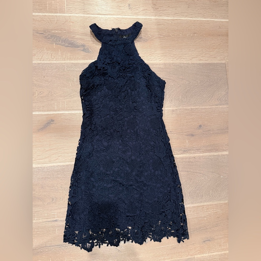 Lulus Love Poem Navy Blue Lace Mini Dress